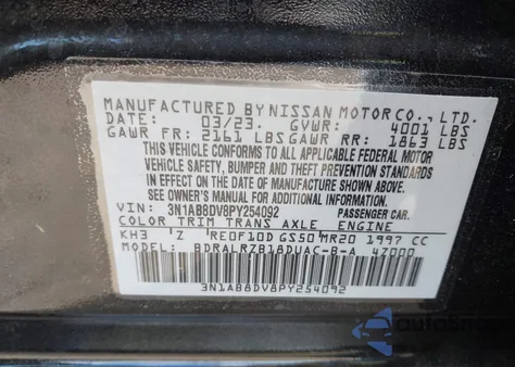 2023 Nissan Sentra Sr Xtronic Cvt z USA, uszkodzony, nr VIN 3N1AB8DV8PY254092